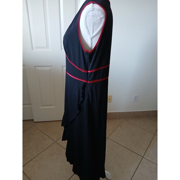 INC Womens Black Red Trim Midi Dress Asymmetrical Ruffle Hem Y2K Style Size L - Picture 6 of 15